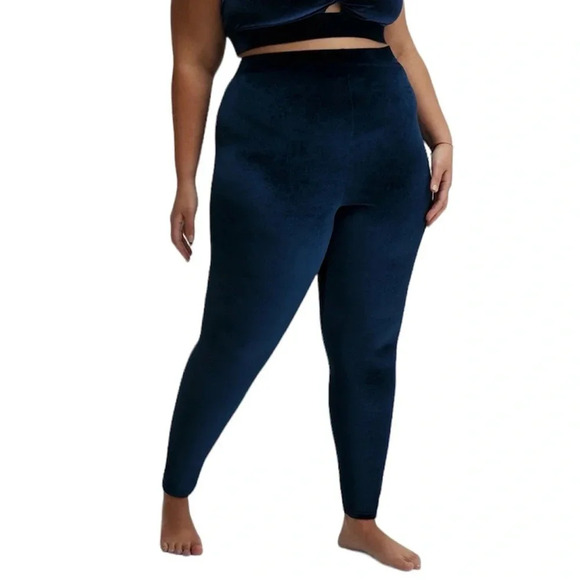 Fabletics Emma Velour Velvet Leggings Size 3X Blue High Waisted Full Length - Picture 1 of 8